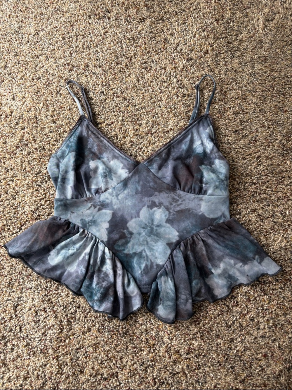Full Tilt Gray Blue Floral Peplum Camisole